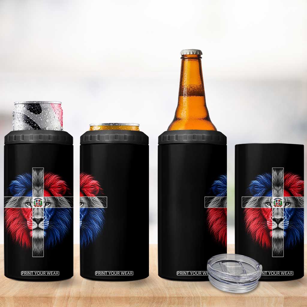 Lion of Judah Cross Dominican Republic Flag 4 in 1 Can Cooler Tumbler Christian Faith Dominican Pride