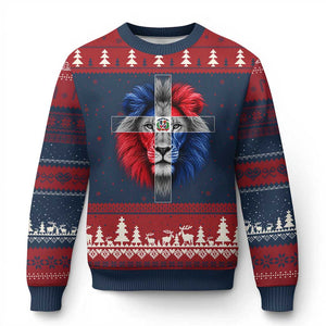 Lion of Judah Cross Dominican Republic Flag Ugly Christmas Sweater Christian Faith Dominican Pride