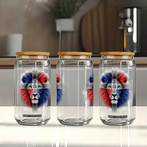 Lion of Judah Cross Dominican Republic Flag Glass Can Christian Faith Dominican Pride