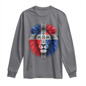 Lion of Judah Cross Dominican Republic Flag Long Sleeve Shirt Christian Faith Dominican Pride
