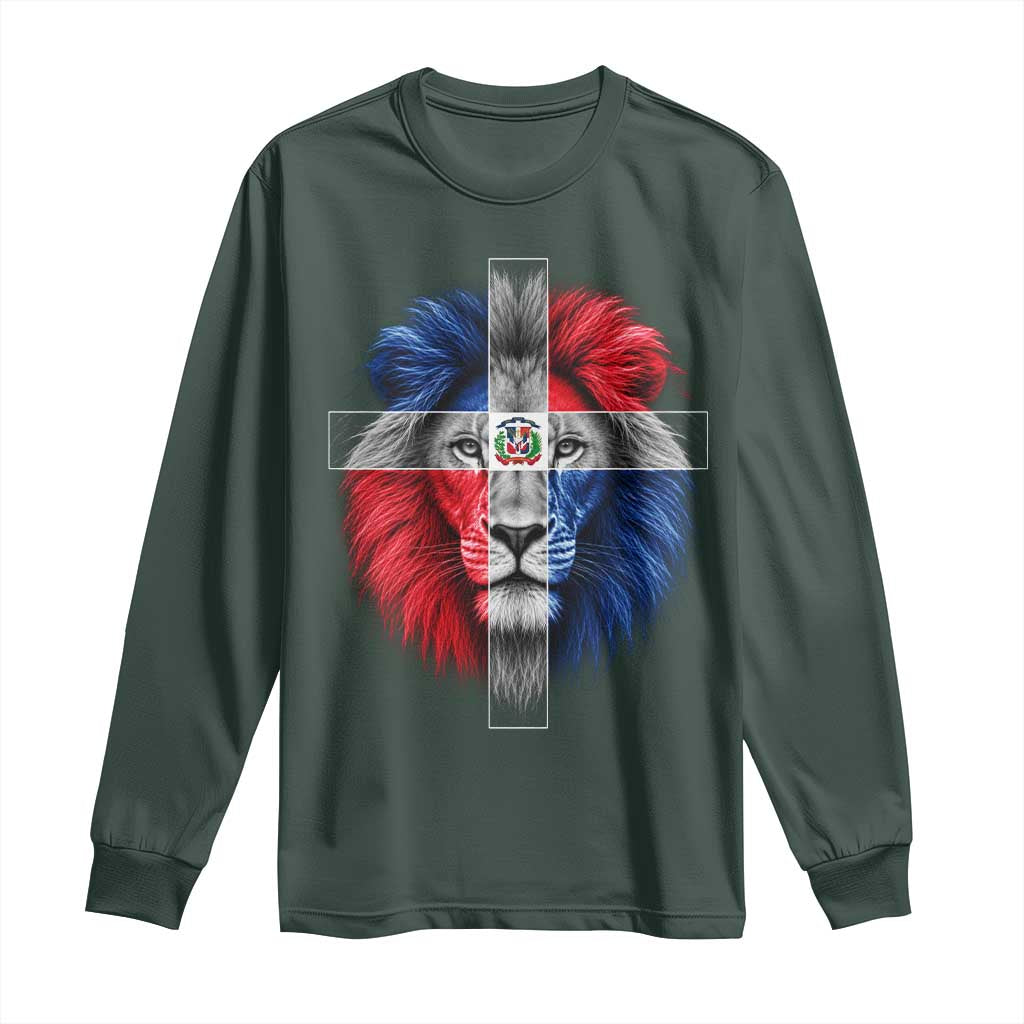 Lion of Judah Cross Dominican Republic Flag Long Sleeve Shirt Christian Faith Dominican Pride