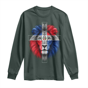 Lion of Judah Cross Dominican Republic Flag Long Sleeve Shirt Christian Faith Dominican Pride