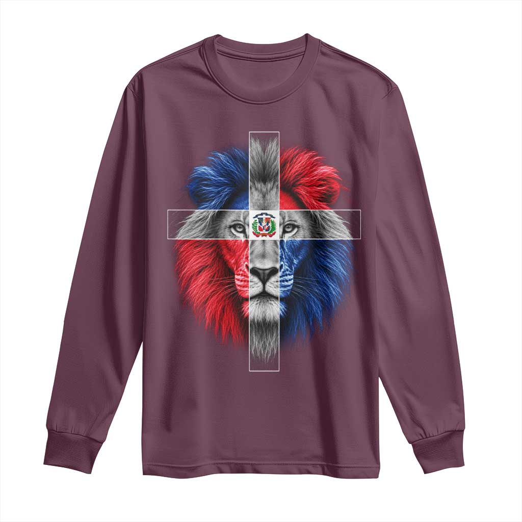 Lion of Judah Cross Dominican Republic Flag Long Sleeve Shirt Christian Faith Dominican Pride