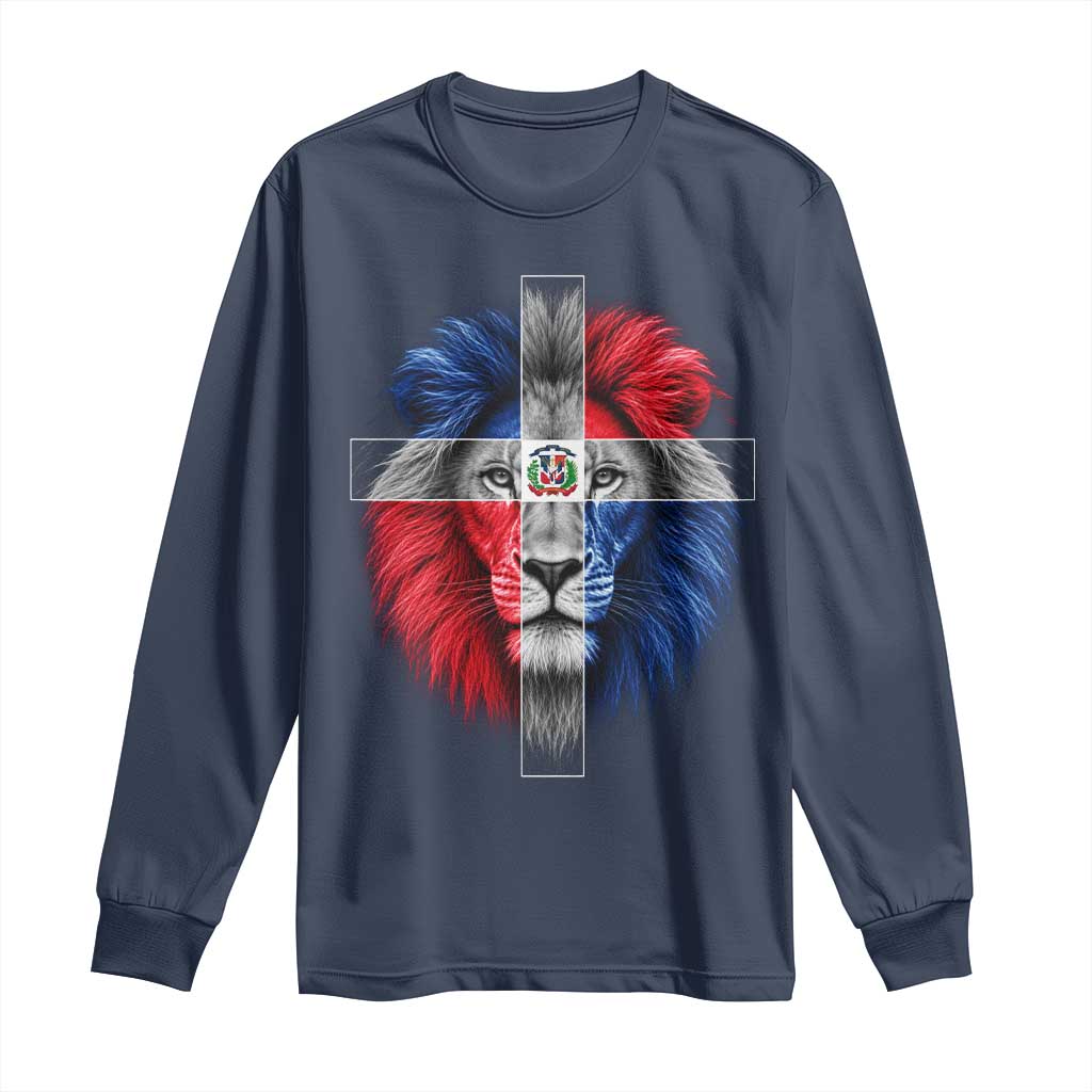 Lion of Judah Cross Dominican Republic Flag Long Sleeve Shirt Christian Faith Dominican Pride