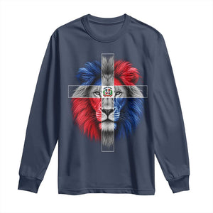 Lion of Judah Cross Dominican Republic Flag Long Sleeve Shirt Christian Faith Dominican Pride
