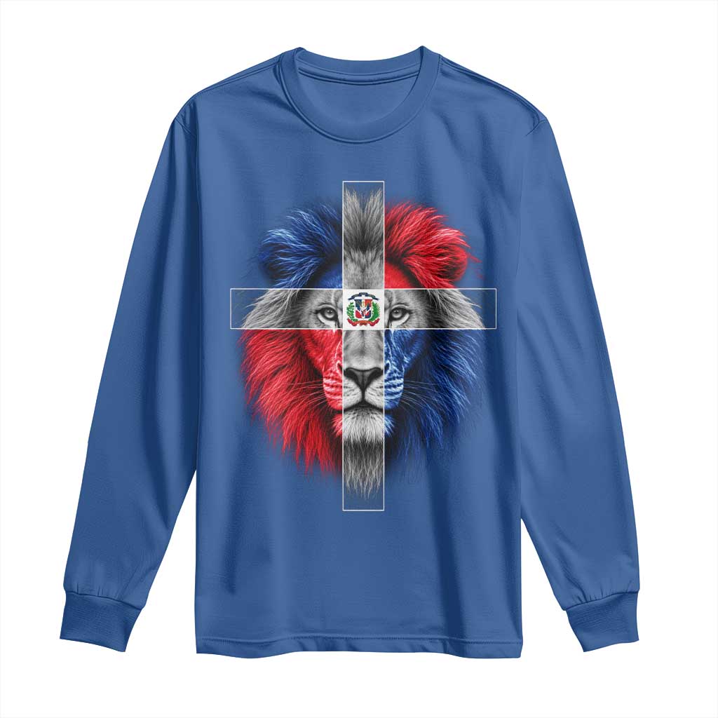 Lion of Judah Cross Dominican Republic Flag Long Sleeve Shirt Christian Faith Dominican Pride