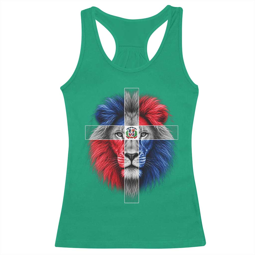 Lion of Judah Cross Dominican Republic Flag Racerback Tank Top Christian Faith Dominican Pride