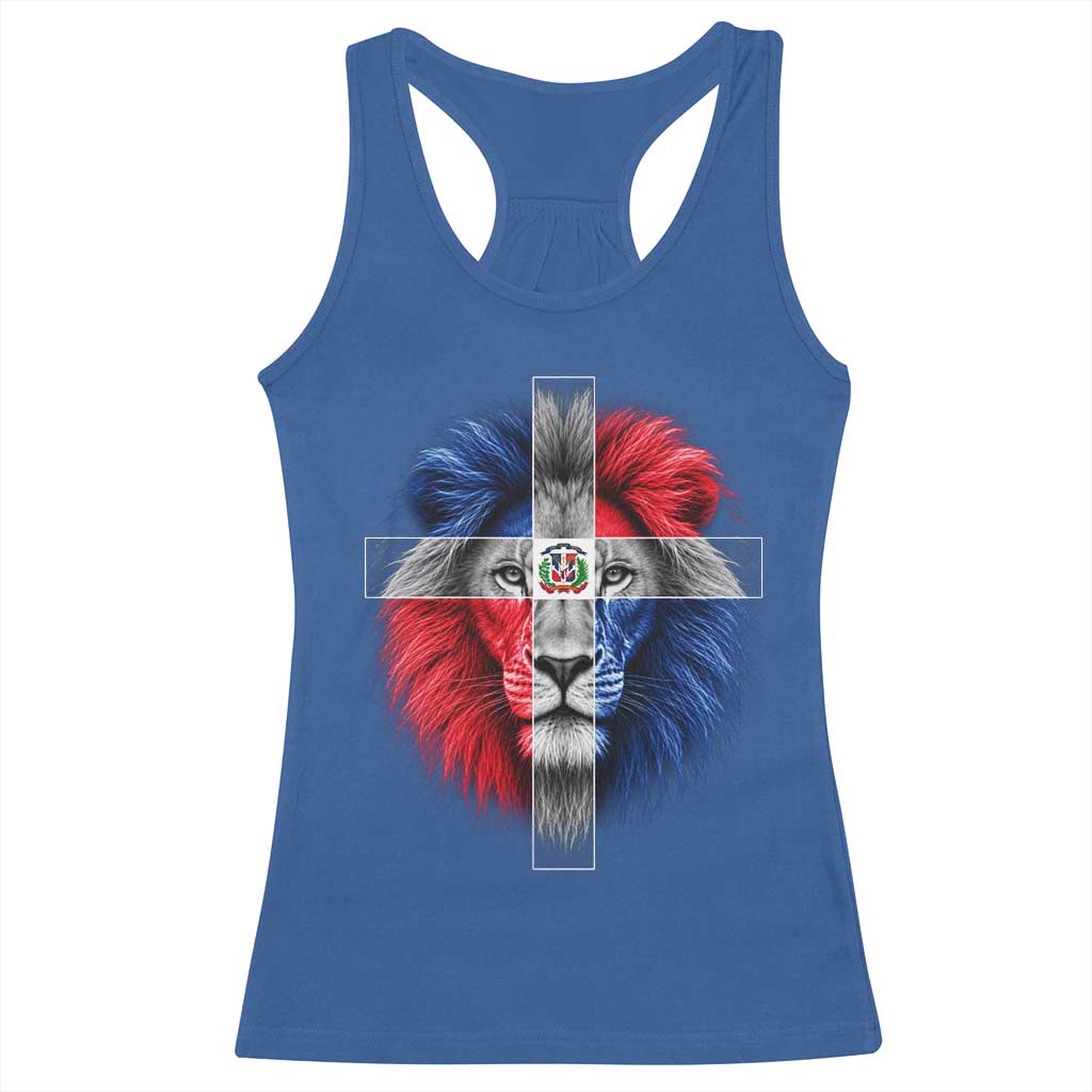 Lion of Judah Cross Dominican Republic Flag Racerback Tank Top Christian Faith Dominican Pride