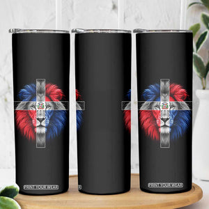 Lion of Judah Cross Dominican Republic Flag Skinny Tumbler Christian Faith Dominican Pride