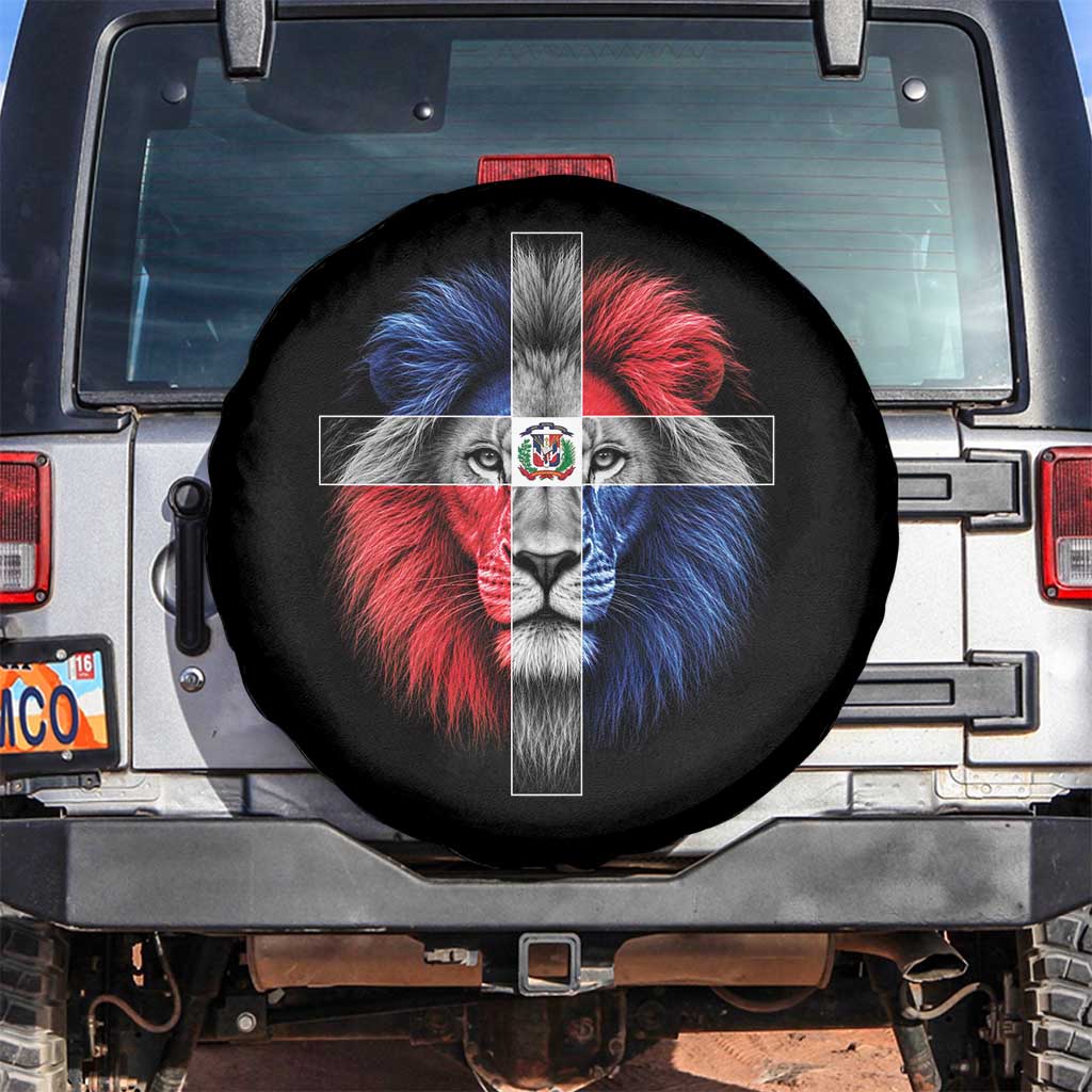 Lion of Judah Cross Dominican Republic Flag Spare Tire Cover Christian Faith Dominican Pride TS10 No hole Black Print Your Wear