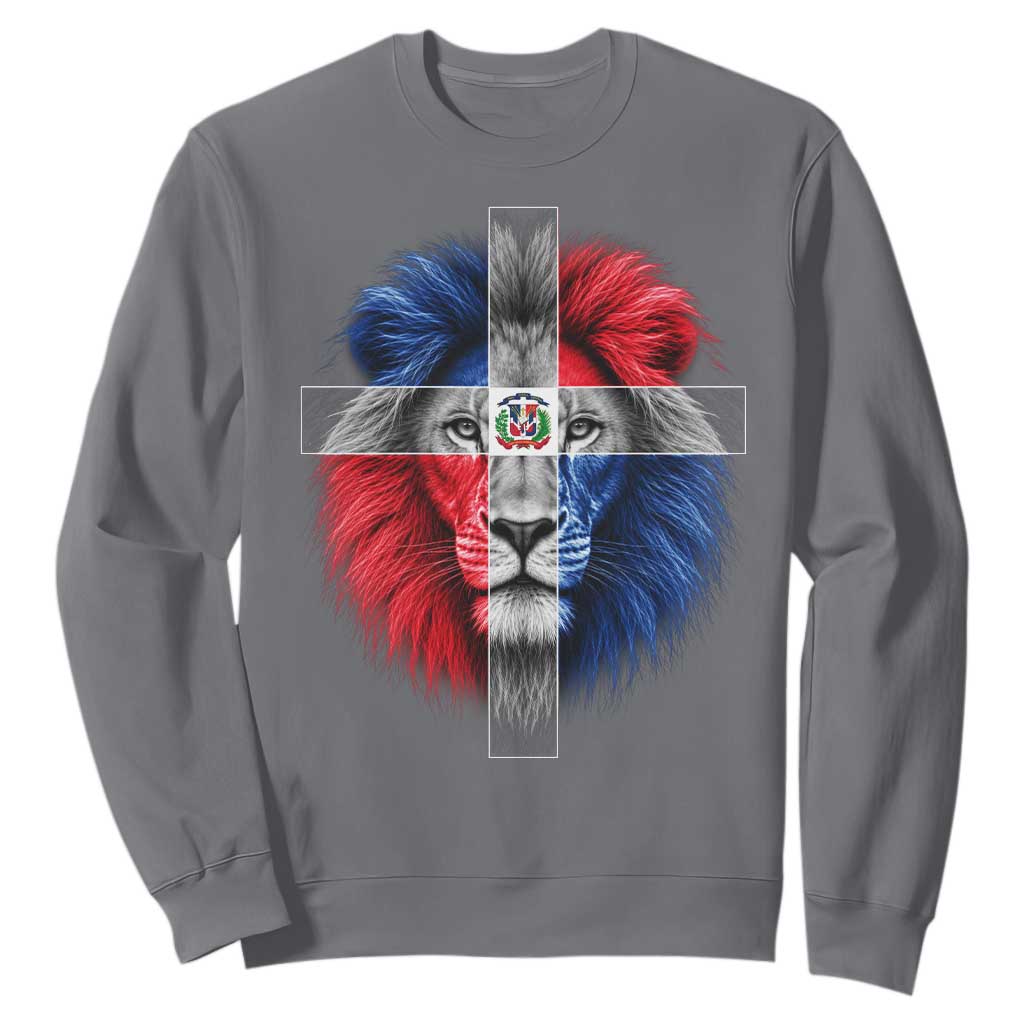 Lion of Judah Cross Dominican Republic Flag Sweatshirt Christian Faith Dominican Pride