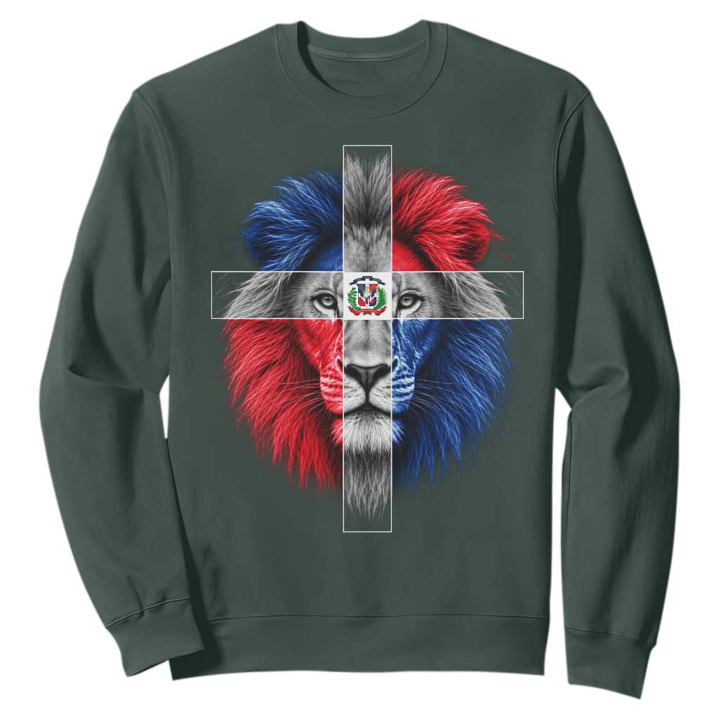 Lion of Judah Cross Dominican Republic Flag Sweatshirt Christian Faith Dominican Pride