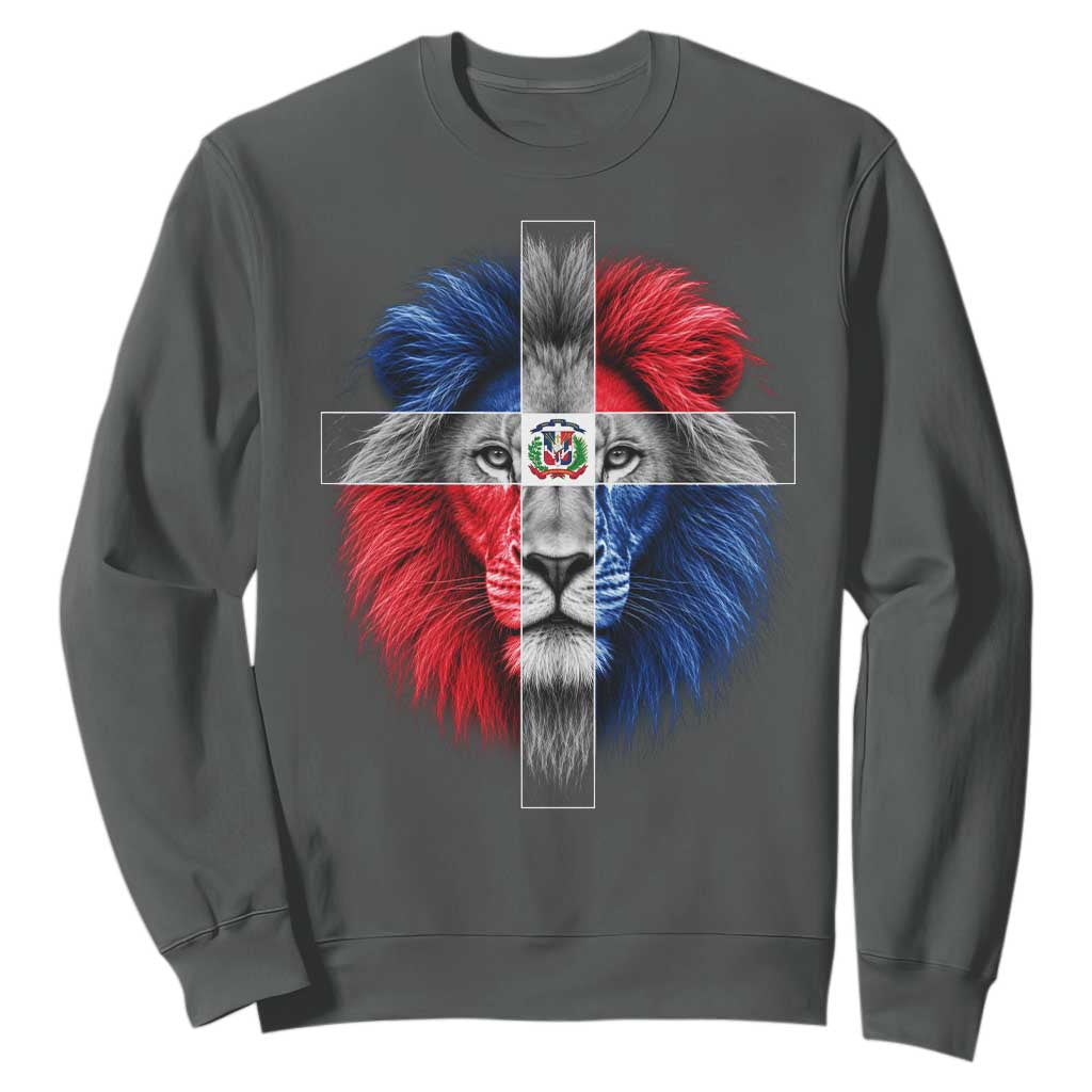 Lion of Judah Cross Dominican Republic Flag Sweatshirt Christian Faith Dominican Pride