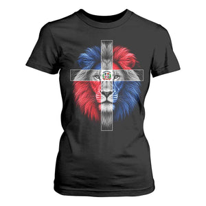 Lion of Judah Cross Dominican Republic Flag T Shirt For Women Christian Faith Dominican Pride