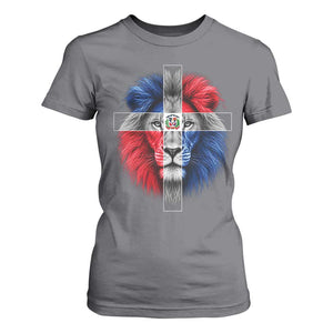Lion of Judah Cross Dominican Republic Flag T Shirt For Women Christian Faith Dominican Pride