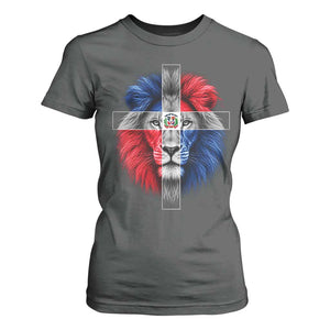 Lion of Judah Cross Dominican Republic Flag T Shirt For Women Christian Faith Dominican Pride