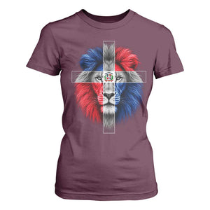 Lion of Judah Cross Dominican Republic Flag T Shirt For Women Christian Faith Dominican Pride