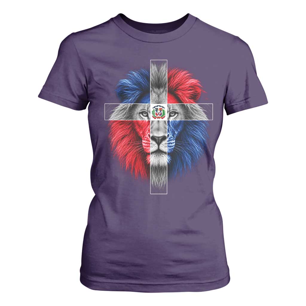 Lion of Judah Cross Dominican Republic Flag T Shirt For Women Christian Faith Dominican Pride
