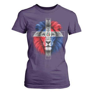 Lion of Judah Cross Dominican Republic Flag T Shirt For Women Christian Faith Dominican Pride