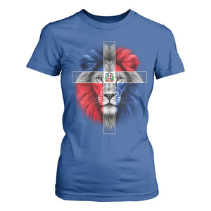Lion of Judah Cross Dominican Republic Flag T Shirt For Women Christian Faith Dominican Pride