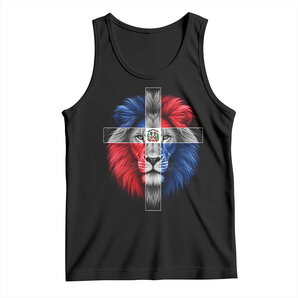 Lion of Judah Cross Dominican Republic Flag Tank Top Christian Faith Dominican Pride TS10 Black Print Your Wear