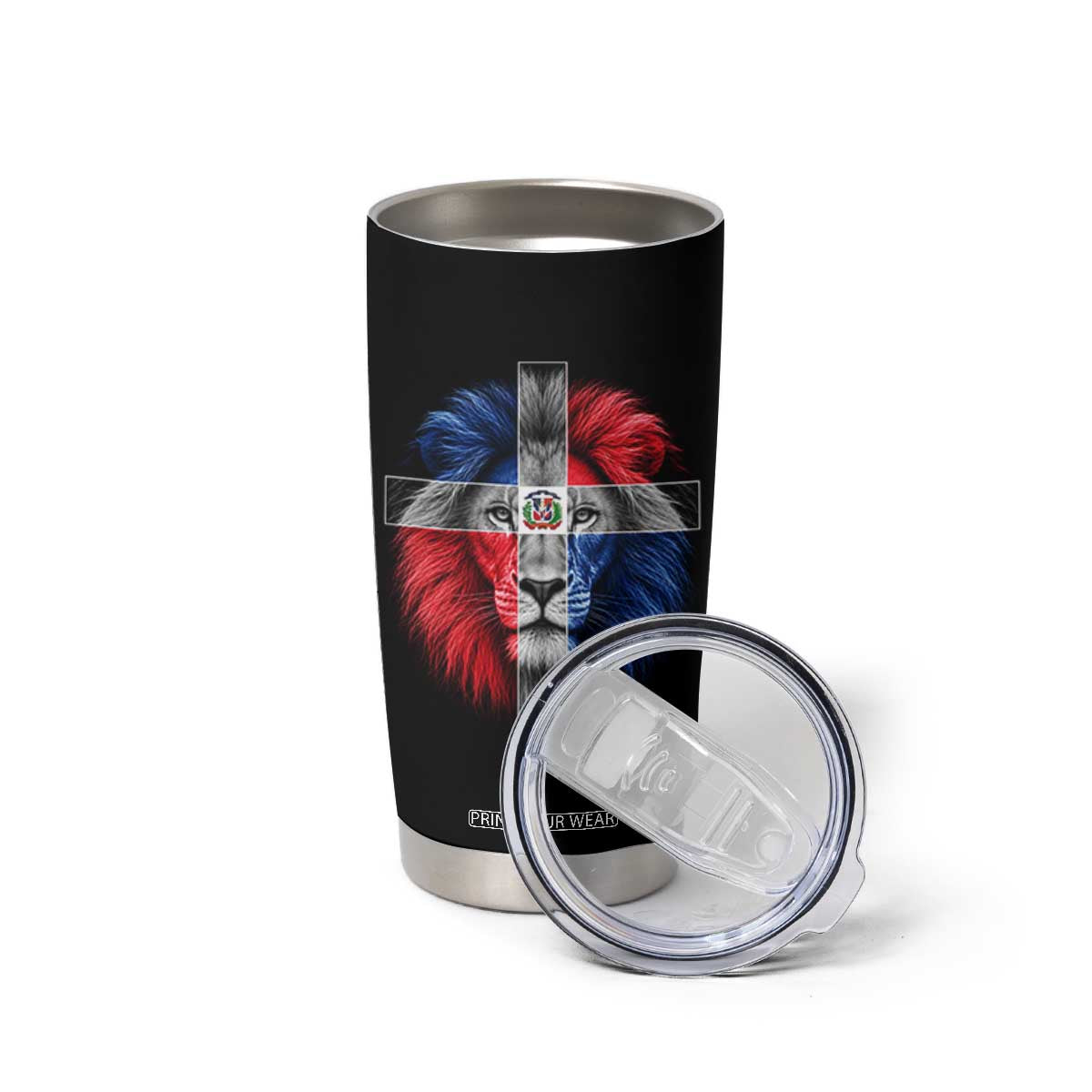 Lion of Judah Cross Dominican Republic Flag Tumbler Cup Christian Faith Dominican Pride