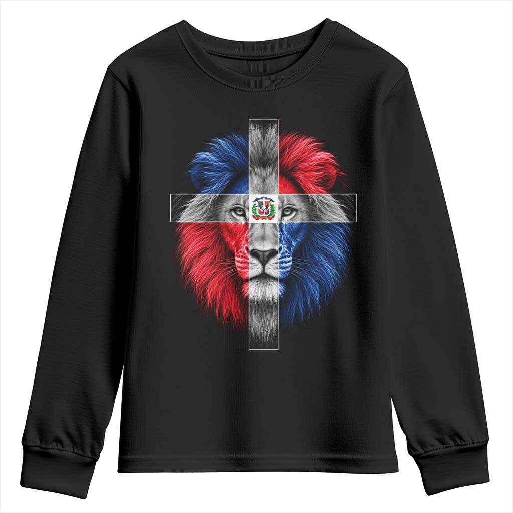 Lion of Judah Cross Dominican Republic Flag Youth Sweatshirt Christian Faith Dominican Pride TS10 Black Print Your Wear