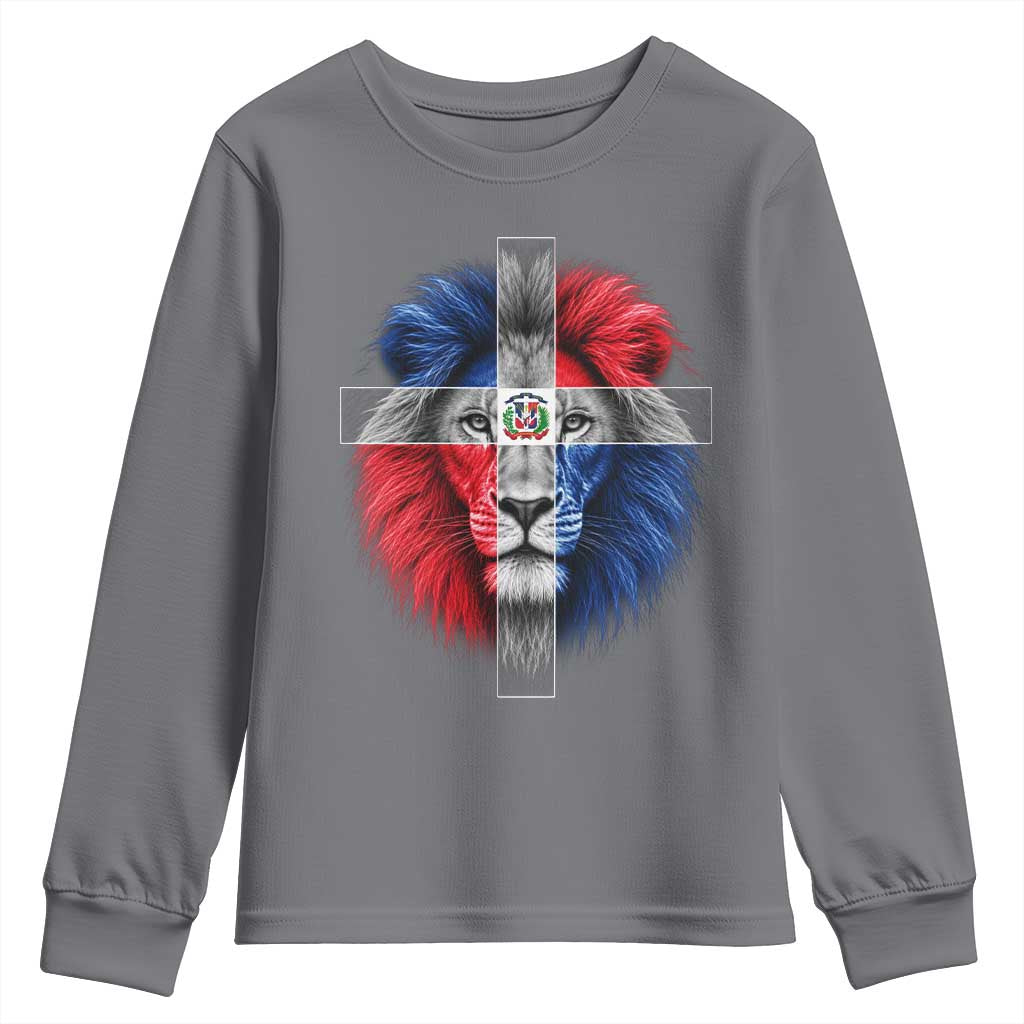 Lion of Judah Cross Dominican Republic Flag Youth Sweatshirt Christian Faith Dominican Pride