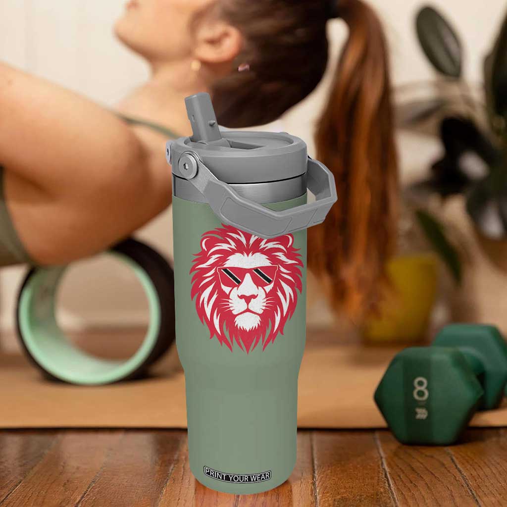 Trinidad and Tobago Lion Flip Straw Tumbler Vintage Caribbean Pride TS10 One Size: 30 oz Moss Green Print Your Wear