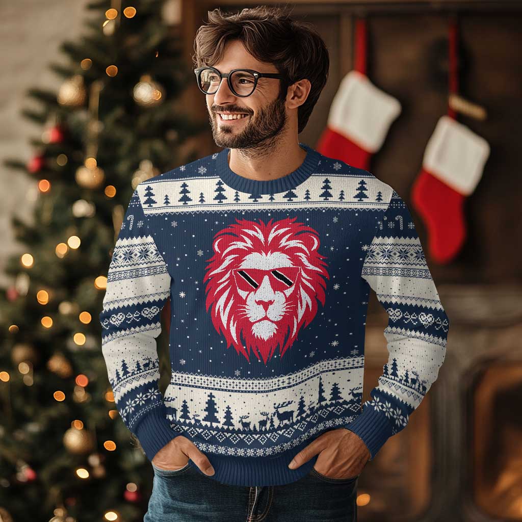 Trinidad and Tobago Lion Ugly Christmas Sweater Vintage Caribbean Pride TS10 Navy Beige Print Your Wear