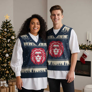 Trinidad and Tobago Lion V-Neck Knit Sweater Vest Vintage Caribbean Pride TS10 Navy Beige Print Your Wear