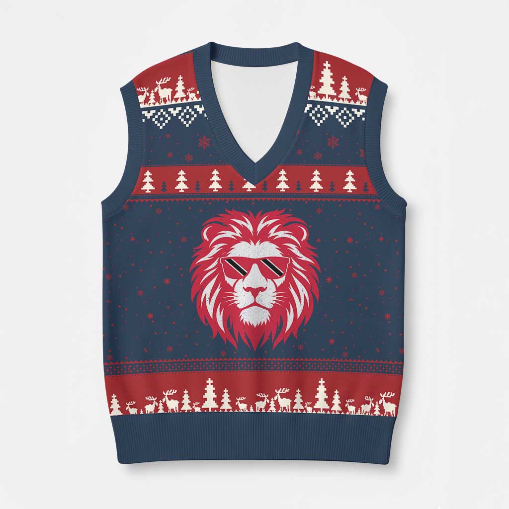 Trinidad and Tobago Lion V-Neck Knit Sweater Vest Vintage Caribbean Pride TS10 Navy Red Print Your Wear