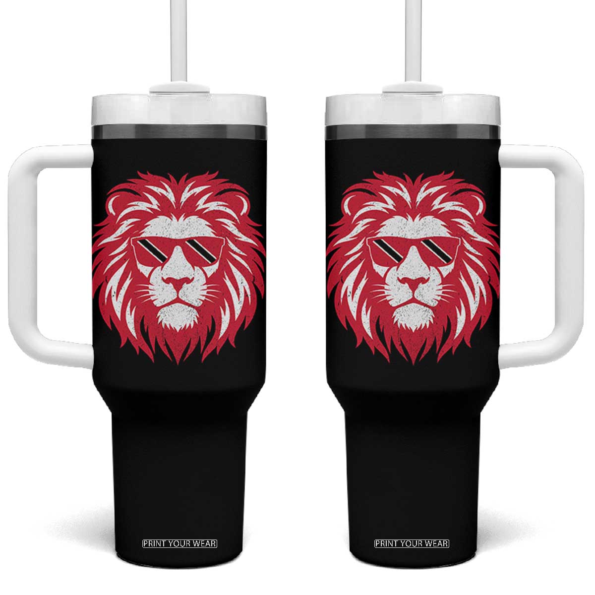 Trinidad and Tobago Lion Tumbler With Handle Vintage Caribbean Pride TS10 One Size: 40 oz Black Print Your Wear