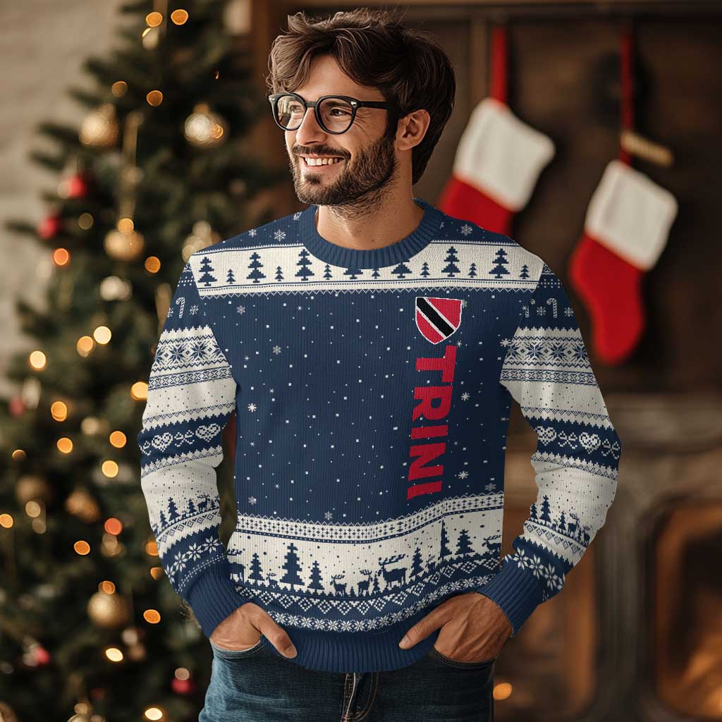 Vintage Trini Ugly Christmas Sweater Trinidad and Tobago Flag Minimalist Patriotic Caribbean Pride TS10 Navy Beige Print Your Wear