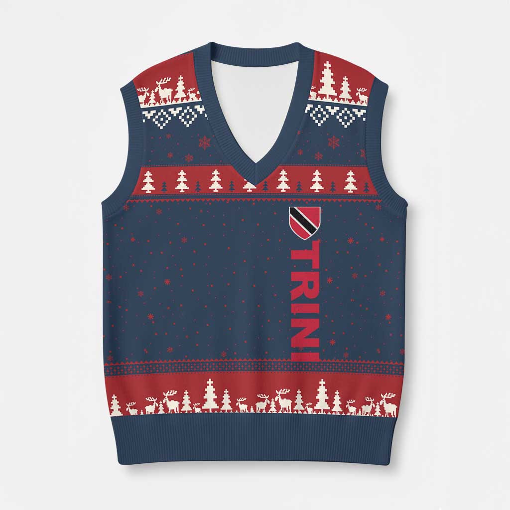 Vintage Trini V-Neck Knit Sweater Vest Trinidad and Tobago Flag Minimalist Patriotic Caribbean Pride TS10 Navy Red Print Your Wear