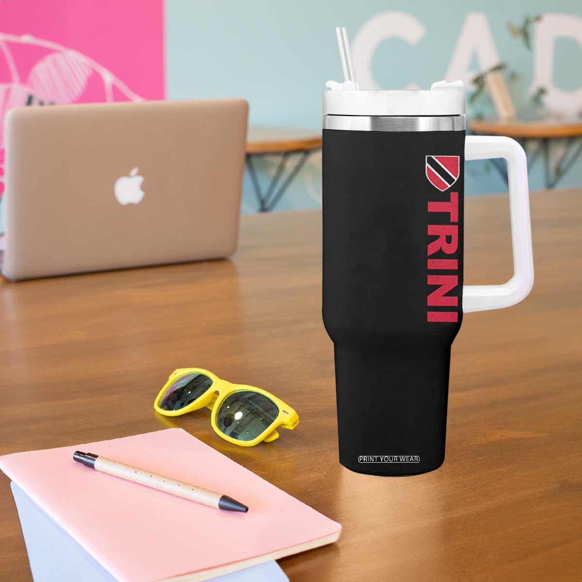 Vintage Trini Tumbler With Handle Trinidad and Tobago Flag Minimalist Patriotic Caribbean Pride TS10 Print Your Wear