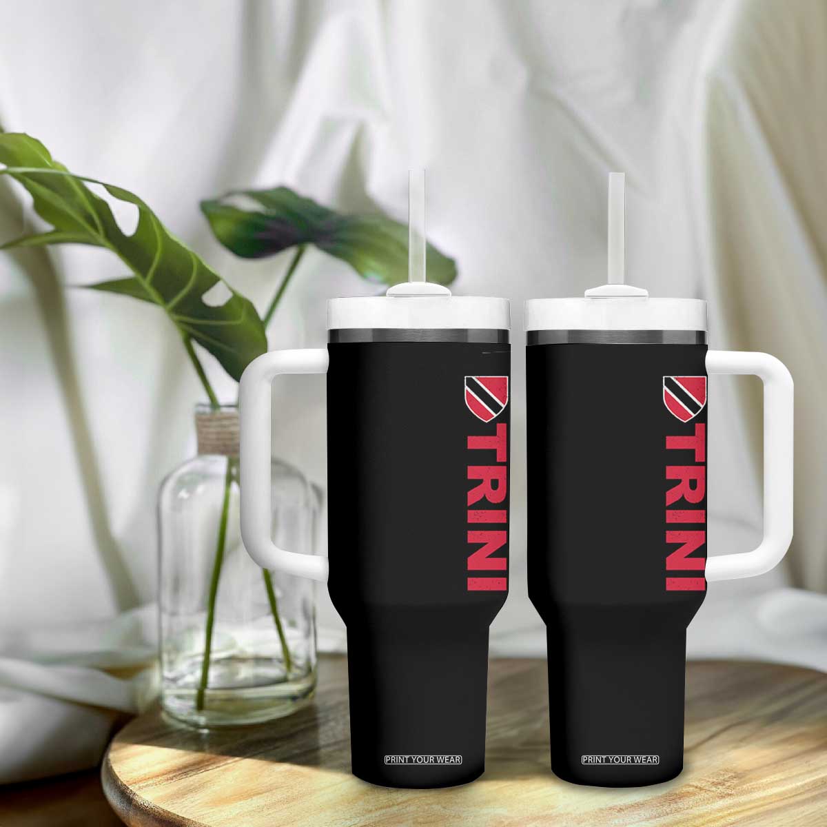Vintage Trini Tumbler With Handle Trinidad and Tobago Flag Minimalist Patriotic Caribbean Pride TS10 Print Your Wear