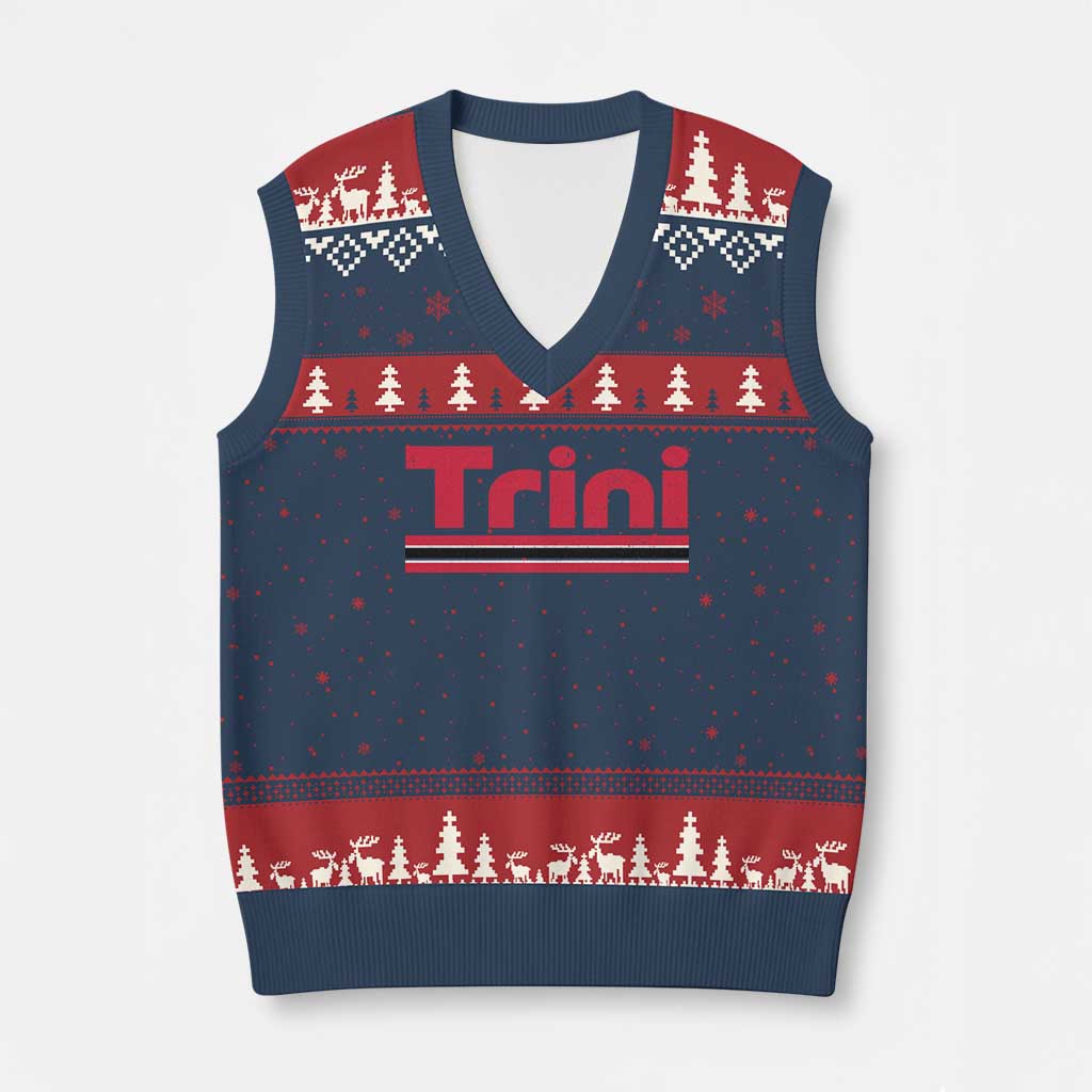 Retro Trini V-Neck Knit Sweater Vest Trinidad and Tobago Flag Caribbean Pride Heritage Gift TS10 Navy Red Print Your Wear