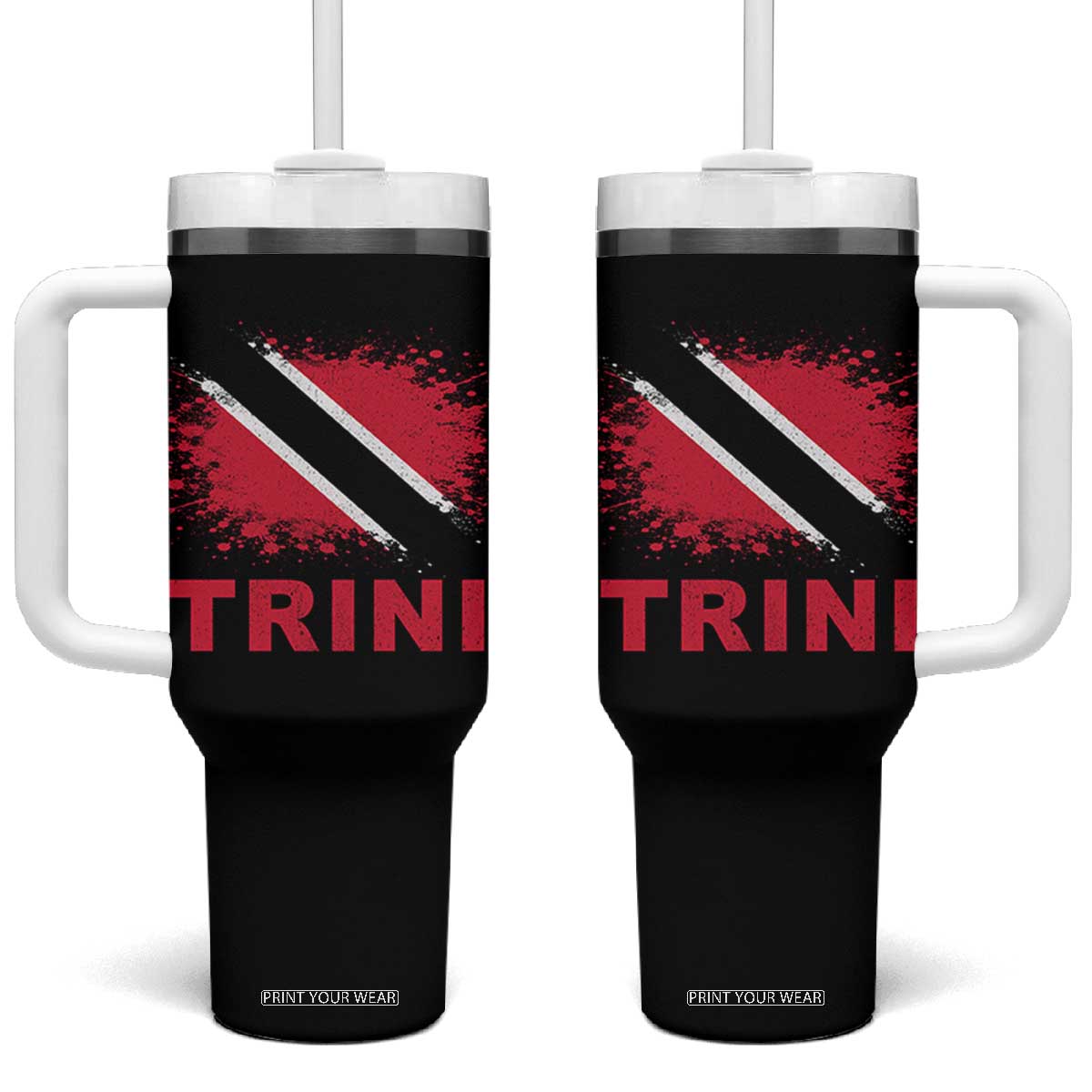 Retro Vintage Trini Tumbler With Handle Watercolors Sport Trinidad and Tobago Flag TS10 One Size: 40 oz Black Print Your Wear