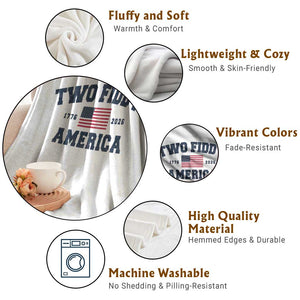Two Fiddy USA 250th Anniversary Throw Blanket United States Flag July 4th 2026 1776 Patriotic Humor