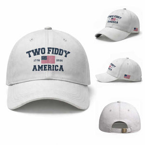 Two Fiddy USA 250th Anniversary Baseball Cap United States Flag July 4th 2026 1776 Patriotic Humor