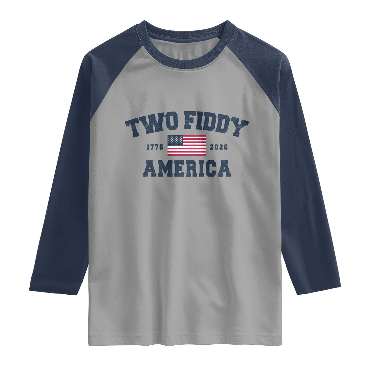 Two Fiddy USA 250th Anniversary Raglan Shirt United States Flag July 4th 2026 1776 Patriotic Humor