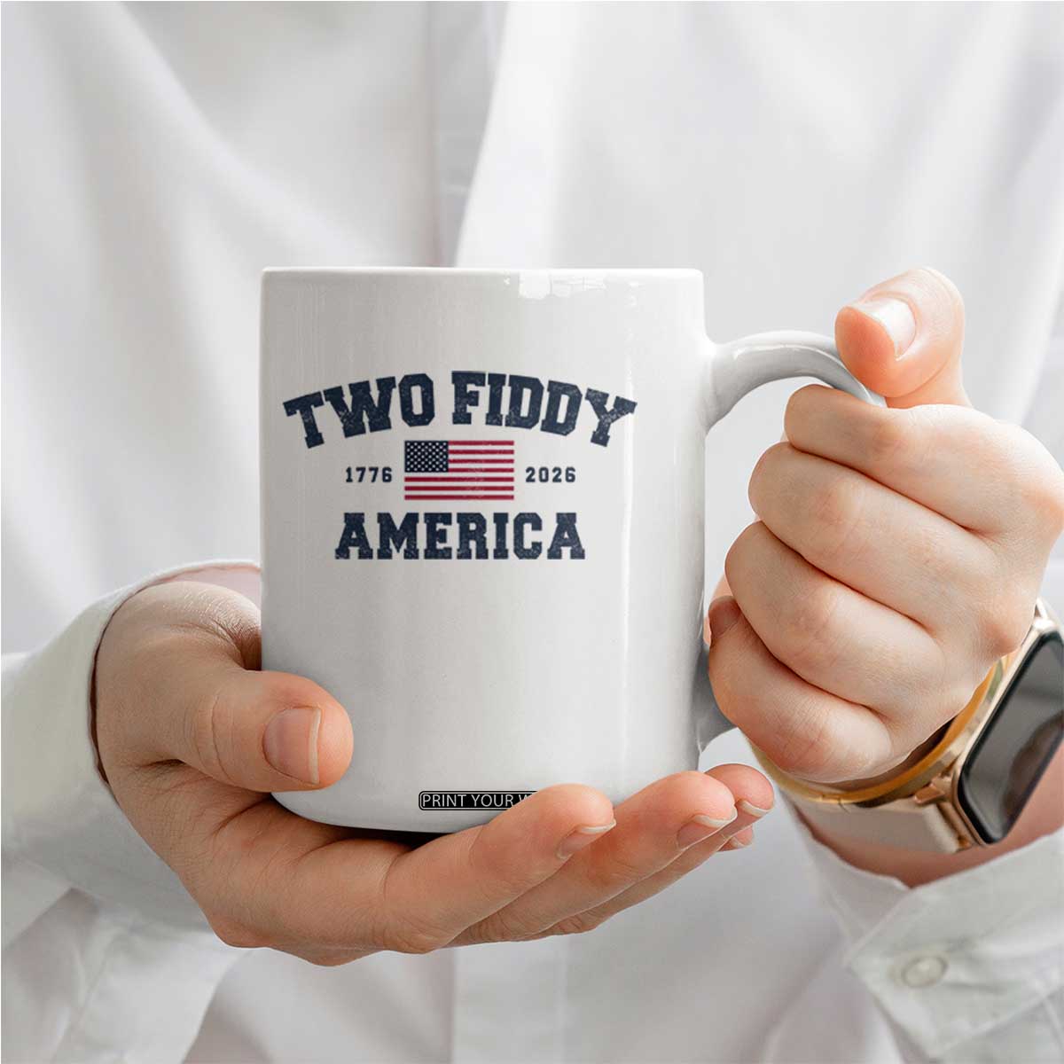 Two Fiddy USA 250th Anniversary Coffee Mug United States Flag July 4th 2026 1776 Patriotic Humor