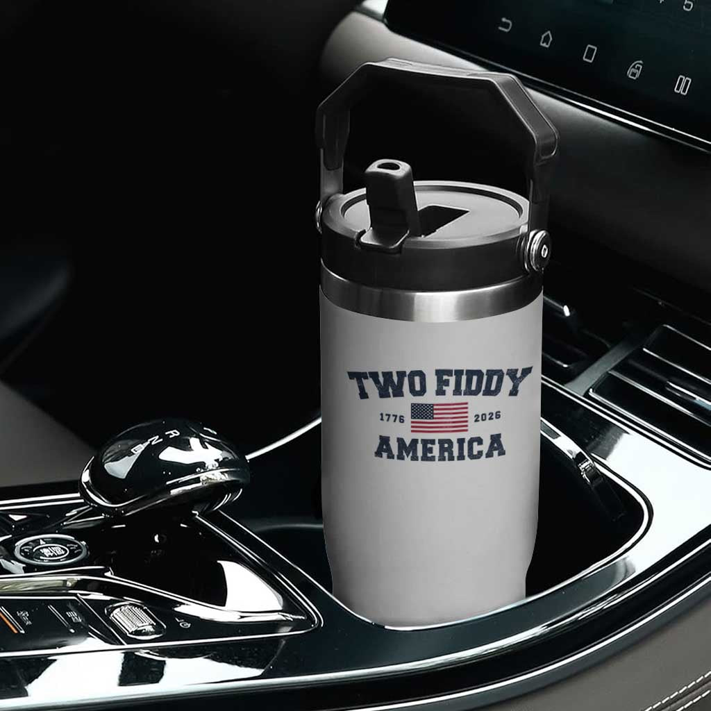 Two Fiddy USA 250th Anniversary Flip Straw Tumbler United States Flag July 4th 2026 1776 Patriotic Humor