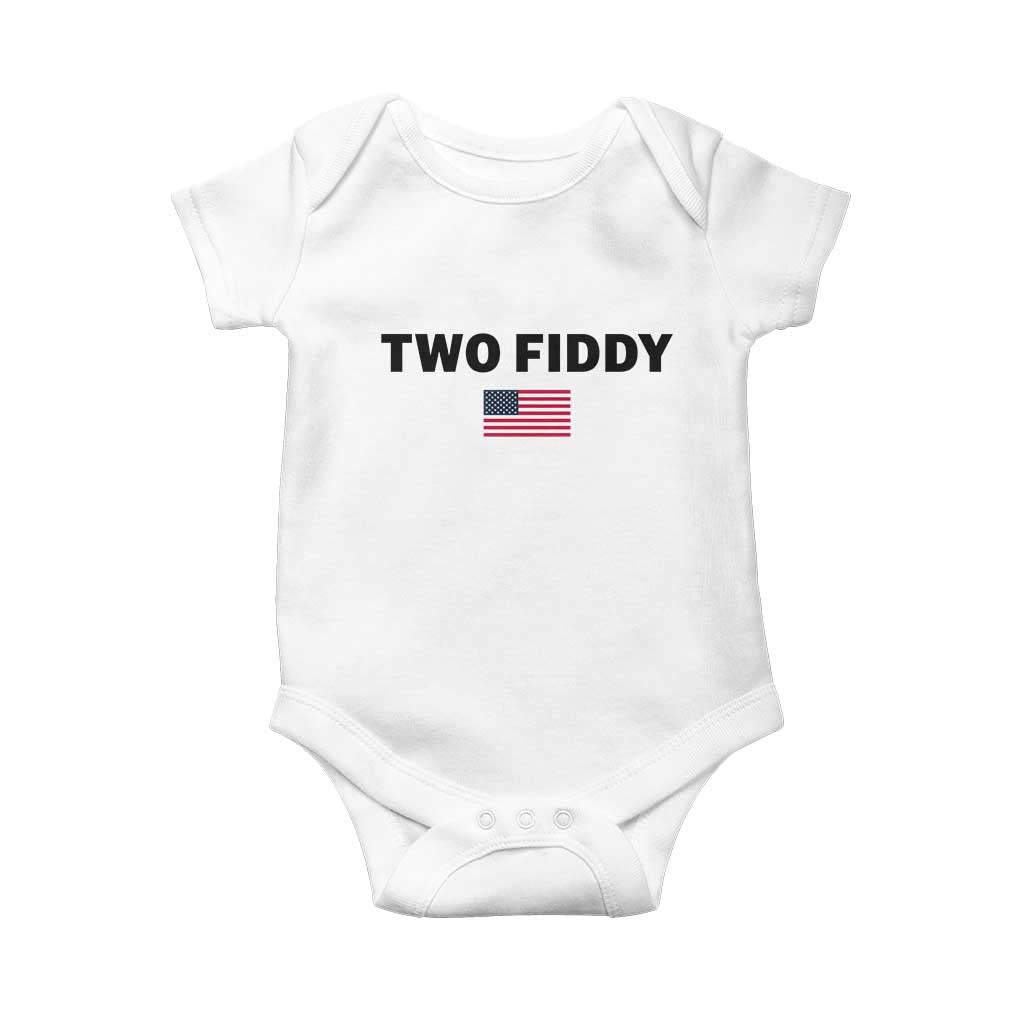 Two Fiddy American Flag Baby Onesie Funny 250th America Celebration Patriotic Graphic TS10 White Print Your Wear