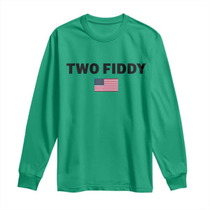 Two Fiddy American Flag Long Sleeve Shirt Funny 250th America Celebration Patriotic Graphic