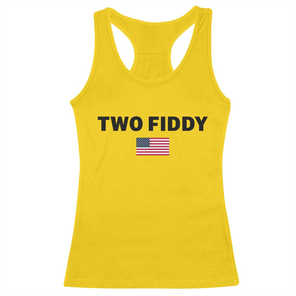 Two Fiddy American Flag Racerback Tank Top Funny 250th America Celebration Patriotic Graphic