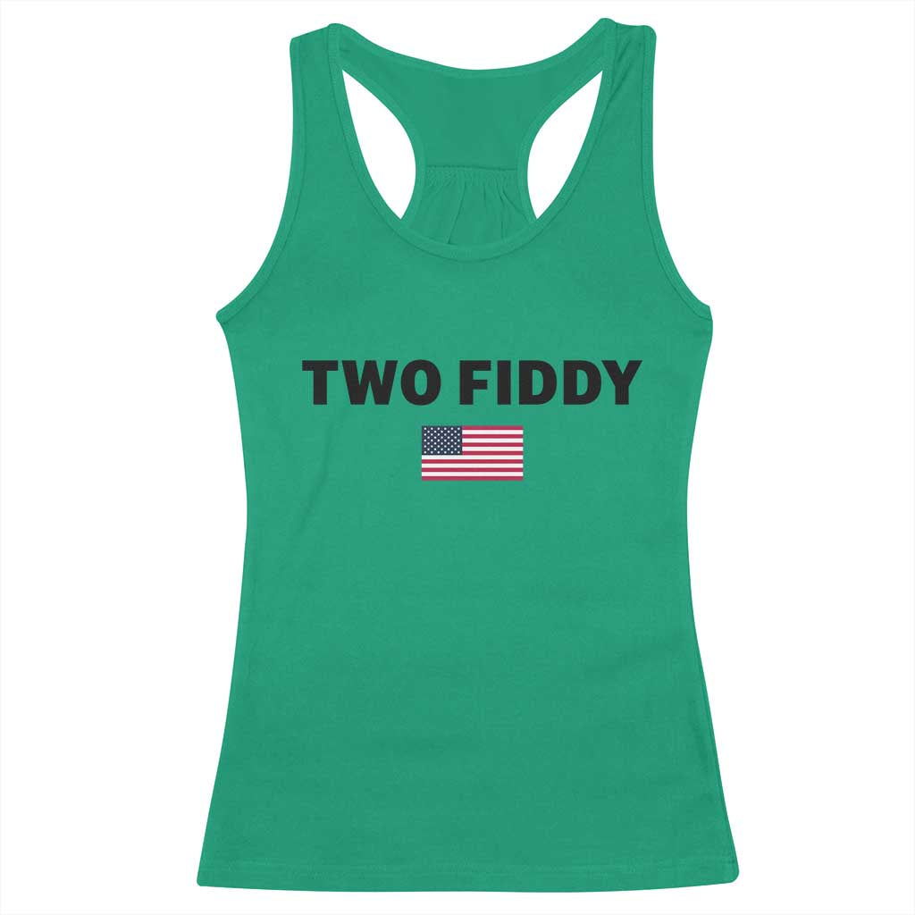 Two Fiddy American Flag Racerback Tank Top Funny 250th America Celebration Patriotic Graphic