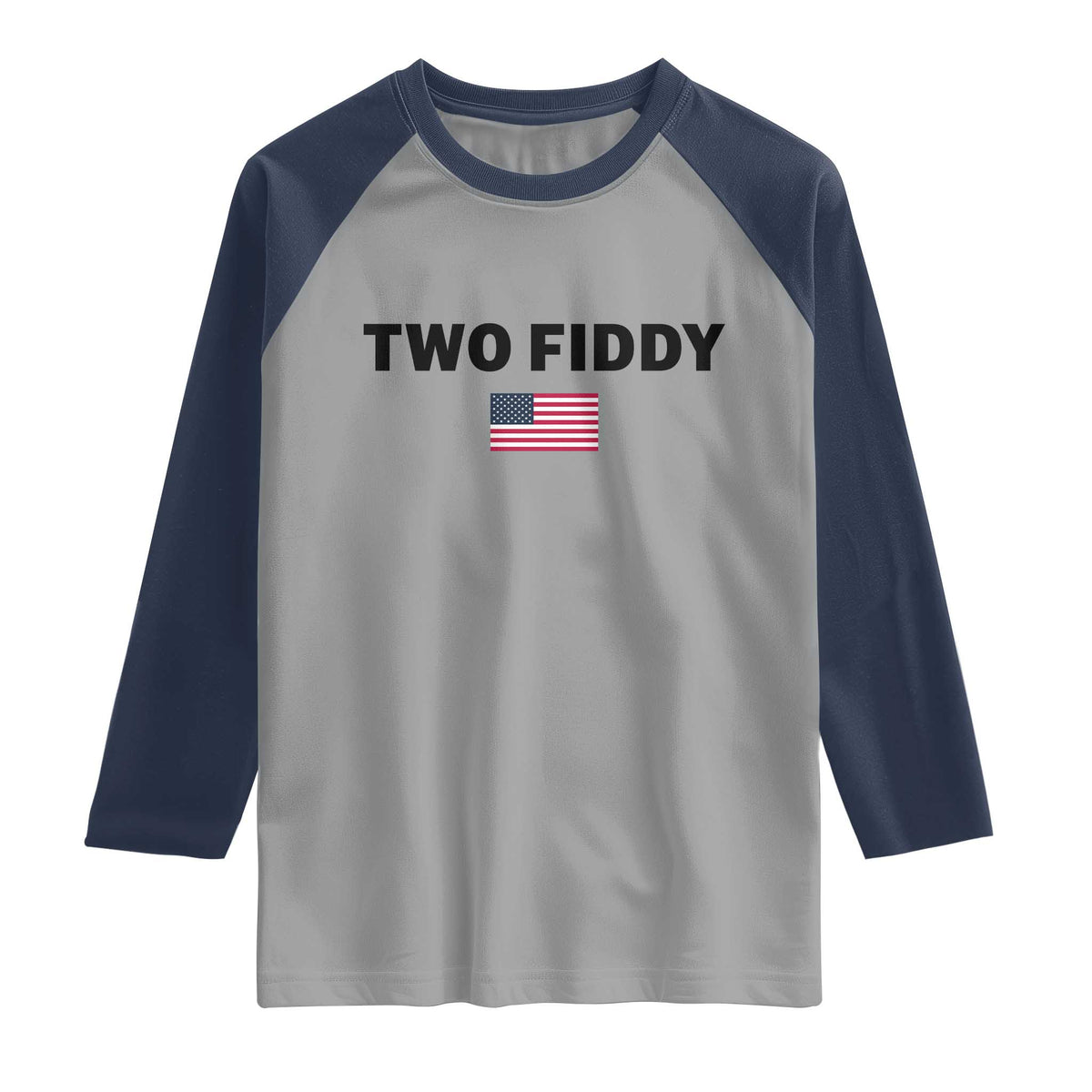 Two Fiddy American Flag Raglan Shirt Funny 250th America Celebration Patriotic Graphic