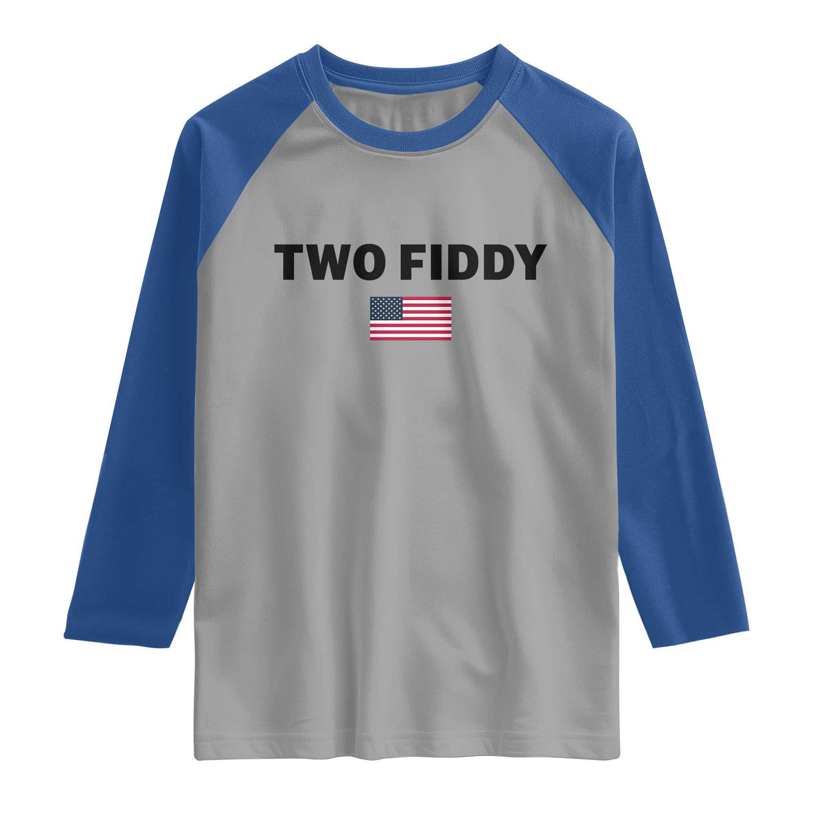 Two Fiddy American Flag Raglan Shirt Funny 250th America Celebration Patriotic Graphic